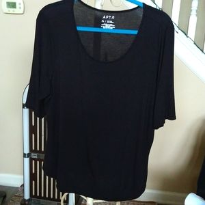 APT.9 Scoop Neck, Sheer Black Top, with Elbow Length Sleeves. Size XL Petites